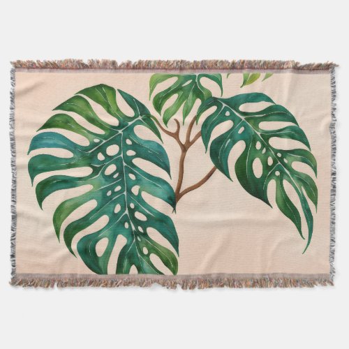 Monstera Houseplant Boho Botanical Throw Blanket