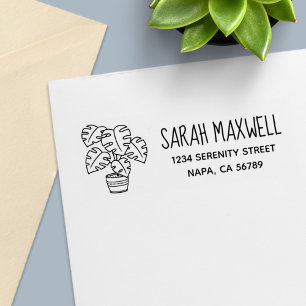 Monstera Houseplant Return Address Self-inking Stamp