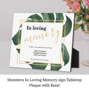 Monstera In loving memory wedding sign Tabletop Plaque
