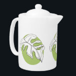 Monstera Leaf Abstract Plant Illustration Green Teapot<br><div class="desc">Monstera Plant Gesture Art Illustrated Abstract Teapot</div>