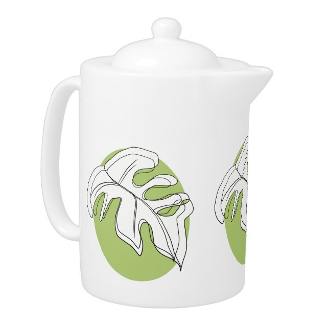 Monstera Leaf Abstract Plant Illustration Green Teapot (Left)