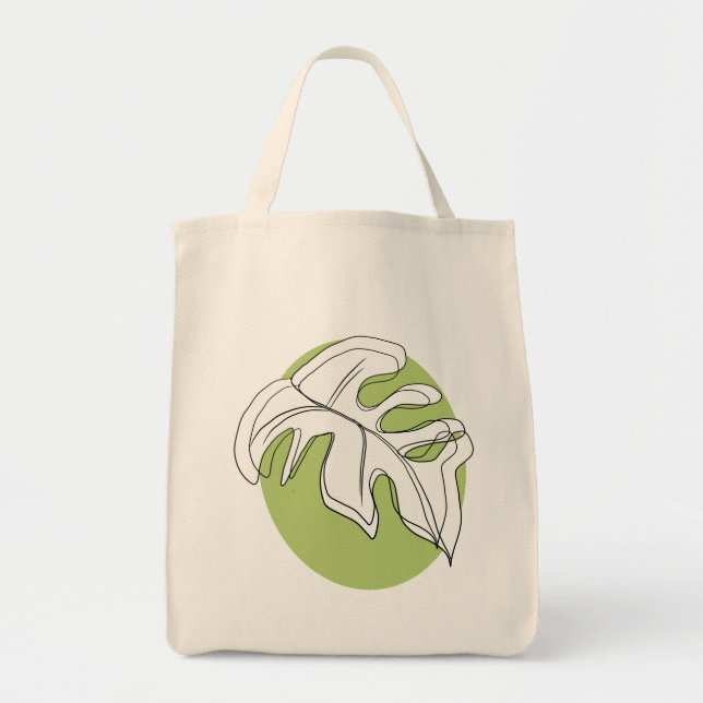 Monstera Leaf Abstract Plant Illustration Green Tote Bag (Front)