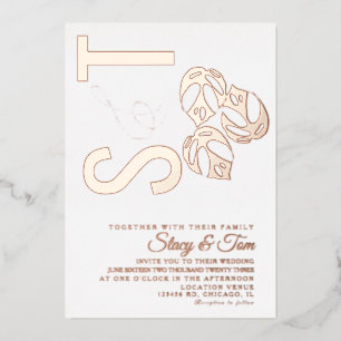 Monstera Leaf Ampersand Wedding Pressed Foil Invitation