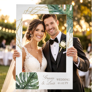 Monstera Leaf Botanical Florals Gold Wedding Selfie Frame