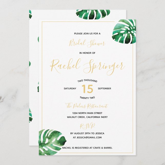 Monstera Leaf Bridal Shower Invitation (Front/Back)