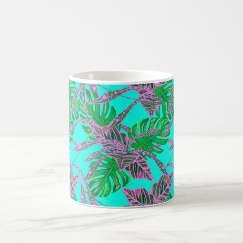 Monstera leaf coleus tropical turquoise pink coffee mug