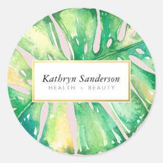 MONSTERA LEAF eco floral stylish illustration Classic Round Sticker