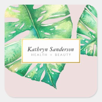 Monstera Leaf Eco Floral Stylish Illustration Square Sticker by edgeplus at Zazzle