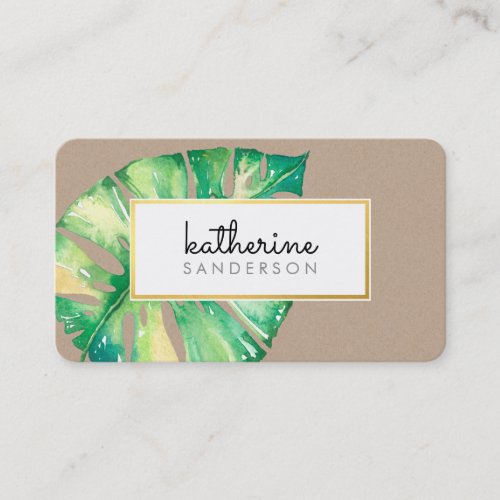 MONSTERA LEAF eco painted modern watercolor kraft Business Card