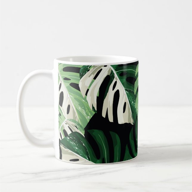 Monstera Leaf Exotic Black Pattern Coffee Mug (Left)