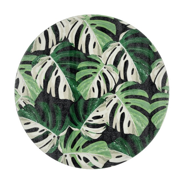 Monstera Leaf Exotic Black Pattern Cutting Board (Front)