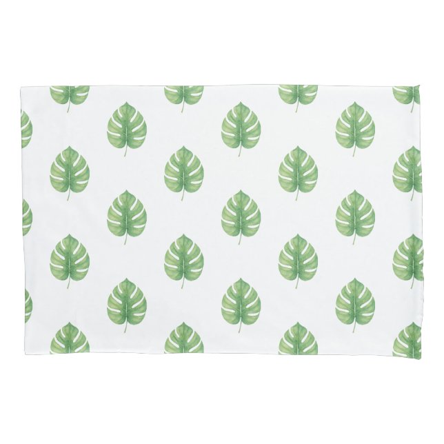 Monstera Leaf Green Design.  Pillow Case (Front)