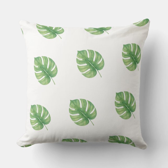 Monstera Leaf Green Design.  Throw Pillow (Front)
