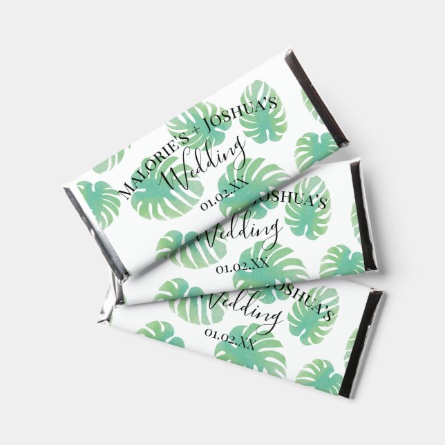 Monstera Leaf Illustrated Wedding Hershey Bar Favors (Front)