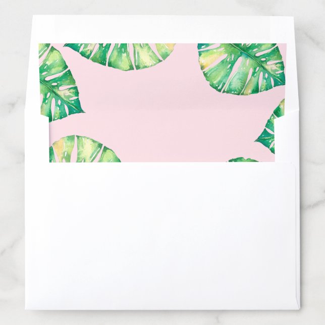 MONSTERA LEAF LEAVES hand painted watercolour pink Envelope Liner (In Envelope)