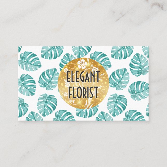 Monstera Leaf Pattern Floral Elements Business Card (Front)