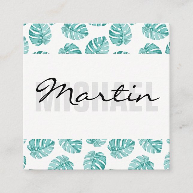 Monstera Leaf Pattern Square Business Card (Front)