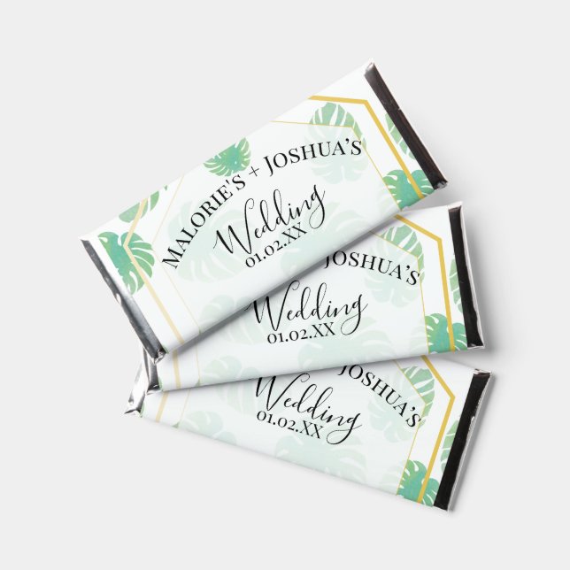 Monstera Leaf Pattern Wedding Hershey Bar Favors (Front)