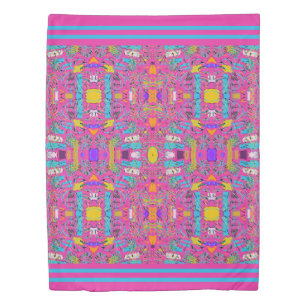 Monstera Leaf Pink Pop Art Hand-Drawn Design  Duvet Cover