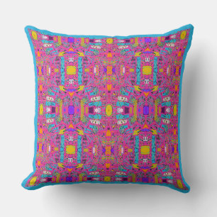 Monstera Leaf Pink Pop Art Hand-Drawn Design Throw Pillow