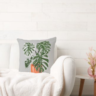 Monstera Leaf Plant on Throw Pillow