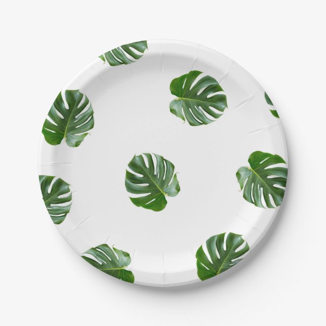 Monstera Leaf Print Tropical Paper Plates (Front)
