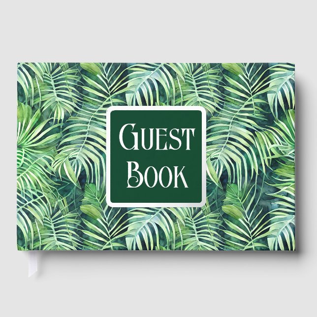 Monstera leaf real foil jungle print pattern guest book  (Front)