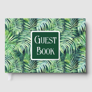 Monstera leaf real foil jungle print pattern guest book 
