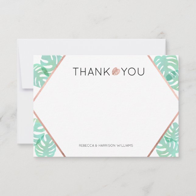 Monstera Leaf & Rose Gold Note Card (Front)