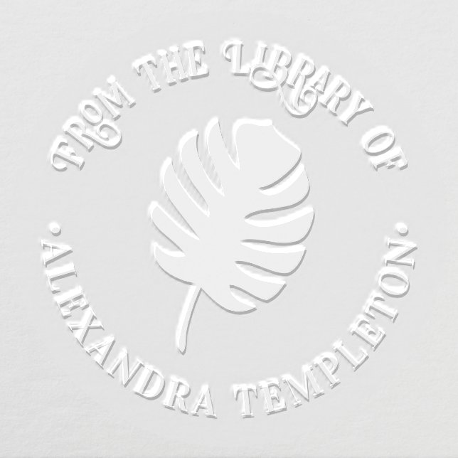 Monstera Leaf Round From the Library of Book Name Embosser (Design)