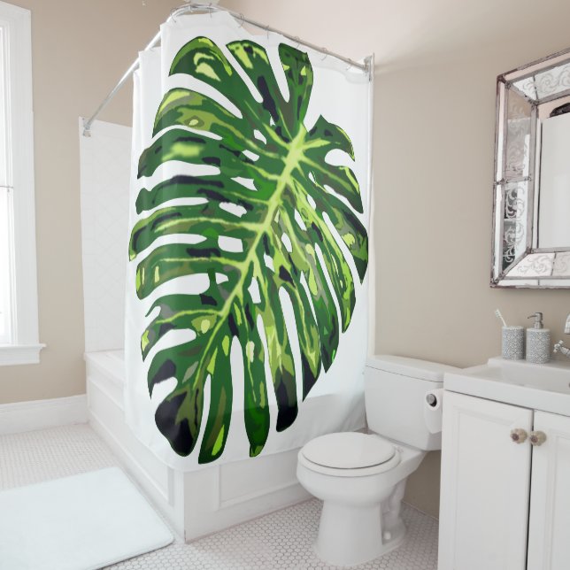 Monstera Leaf Shower Curtain - Custom Color (In Situ)
