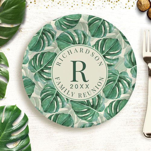 Monstera Leaf Tropical Greenery Family Reunion Paper Plates