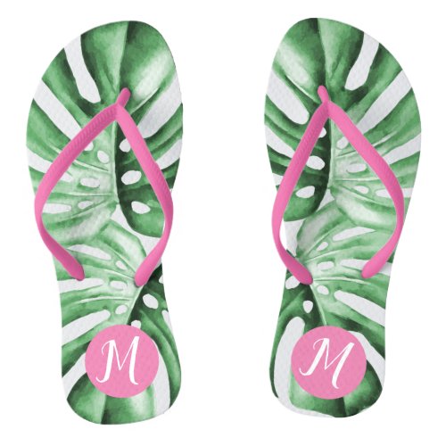 Monstera Leaf Tropical Monogram Flip Flops