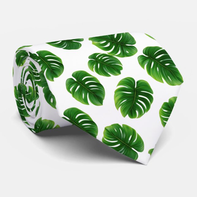 Monstera Leaf Tropical Pattern Neck Tie (Rolled)