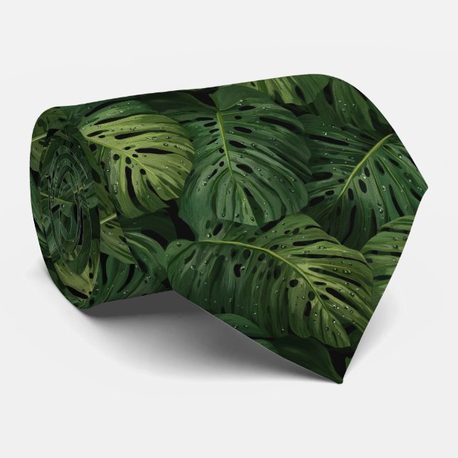 Monstera Leaf Tropical Pattern Neck Tie (Rolled)