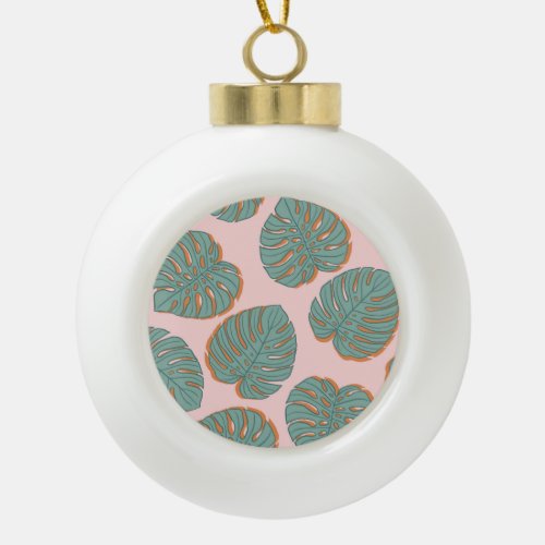 Monstera Leaf Tropical Vintage Pattern Ceramic Ball Christmas Ornament