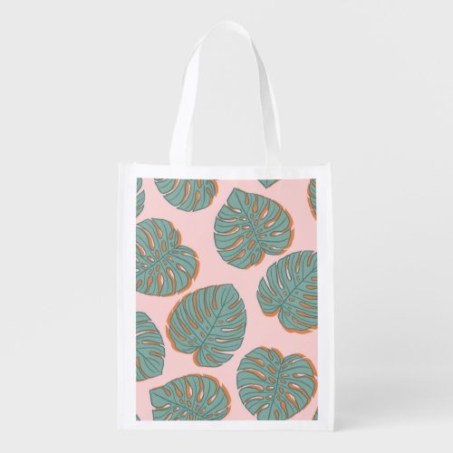 Monstera Leaf Tropical Vintage Pattern Grocery Bag