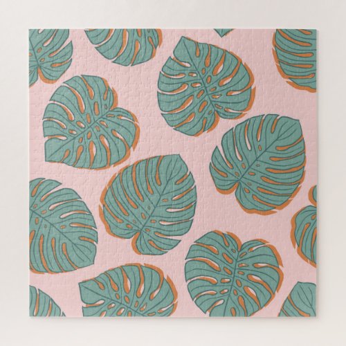 Monstera Leaf Tropical Vintage Pattern Jigsaw Puzzle