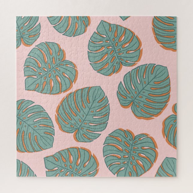 Monstera Leaf: Tropical Vintage Pattern Jigsaw Puzzle (Vertical)