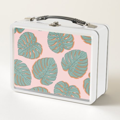 Monstera Leaf Tropical Vintage Pattern Metal Lunch Box