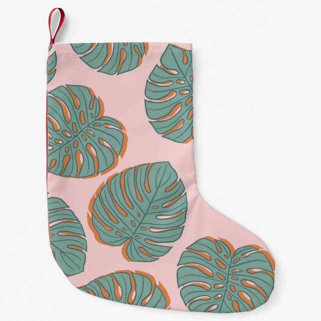 Monstera Leaf: Tropical Vintage Pattern Small Christmas Stocking (Front)