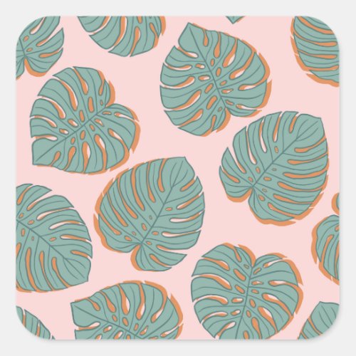 Monstera Leaf Tropical Vintage Pattern Square Sticker