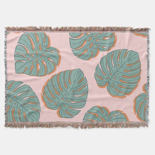 Monstera Leaf Tropical Vintage Pattern Throw Blanket