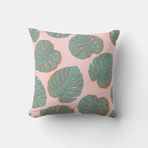 Monstera Leaf Tropical Vintage Pattern Throw Pillow