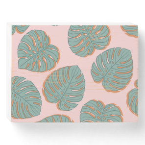 Monstera Leaf: Tropical Vintage Pattern Wooden Box Sign