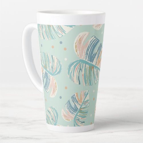 Monstera Leaf _ Turquoise Green Coral Mustard Latte Mug