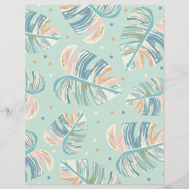 Monstera Leaf - Turquoise, Green, Scrapbook Paper (Front)