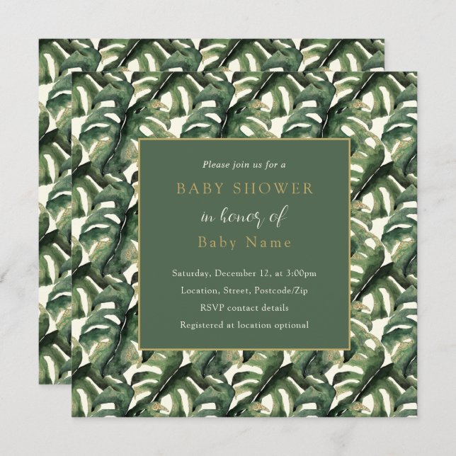 Monstera leaf unisex baby shower invitation (Front/Back)
