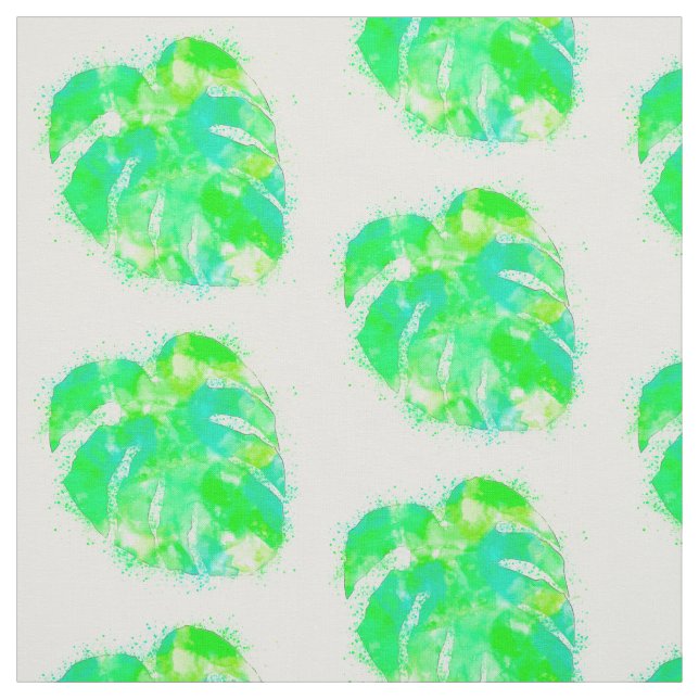 Monstera Leaf Watercolor Repeat Pattern Fabric (Swatch)