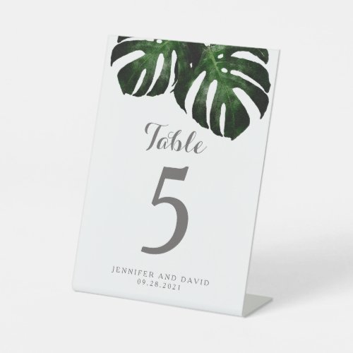 Monstera Leaf Wedding Table Number Pedestal Sign